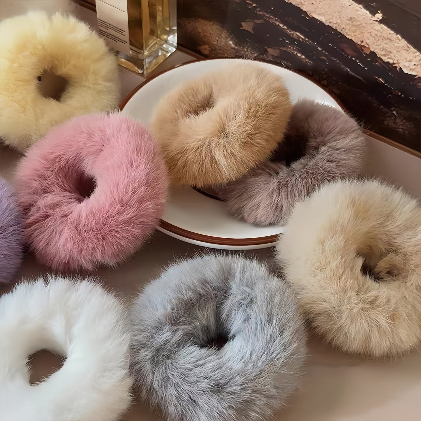 Faux Fur Hair Scrunchies Fur Hair Ties Fuzzy Fur Hair Band Rope Wristband Hair Ring