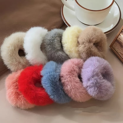 Faux Fur Hair Scrunchies Fur Hair Ties Fuzzy Fur Hair Band Rope Wristband Hair Ring