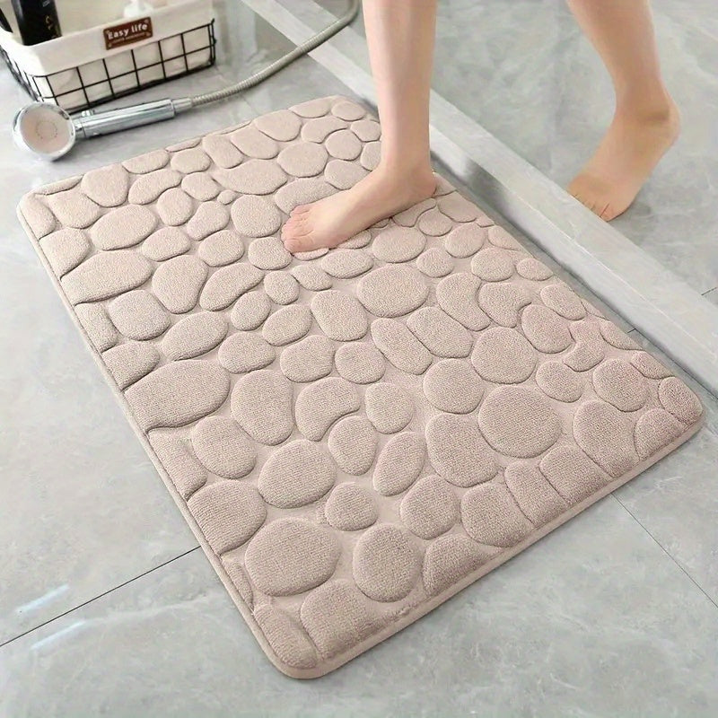 Coral Velvet Bathroom Mat with Embossed Pebble Design