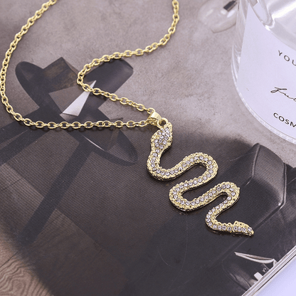 Men's Fashion Minimalist Rhinestone Snake Shaped Pendant Necklace, Hip Hop Couple Jewelry