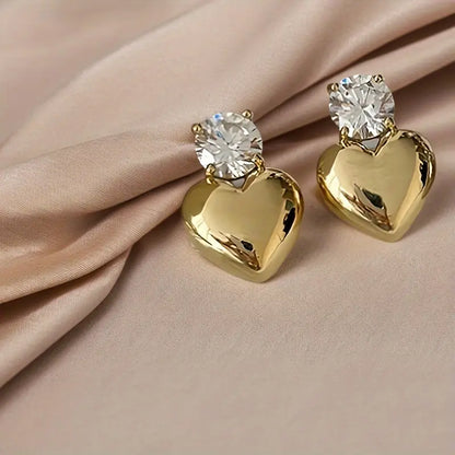 Fashion Cubic Zirconia Heart Shaped Stud Earrings, Elegant Simple