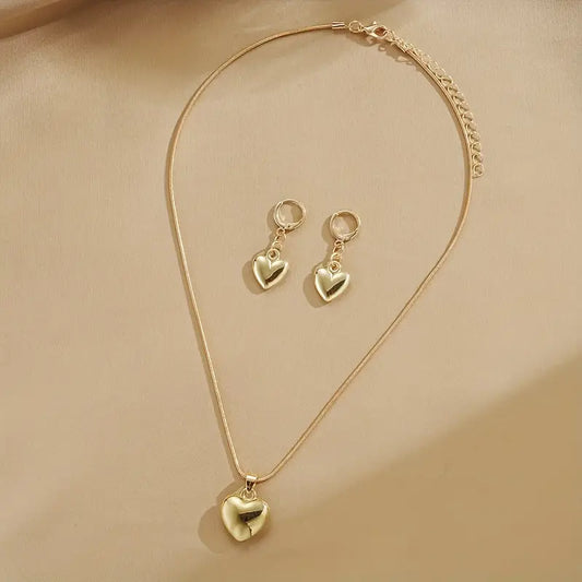 Drop Earrings + Necklace Chic Jewelry Set Golden Heart Design Match Daily Outfits Party Accessories