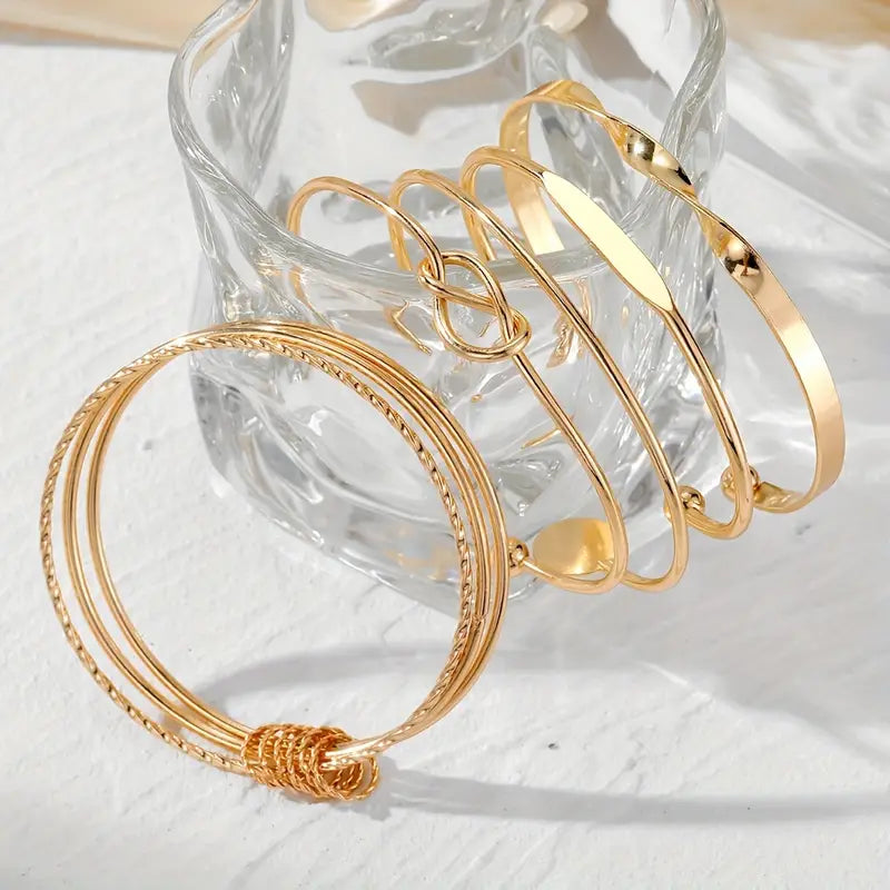 5pcs/Set Women's Elegant Cuff Bangles, Stackable Silver Color Hand Jewelry Party Favors