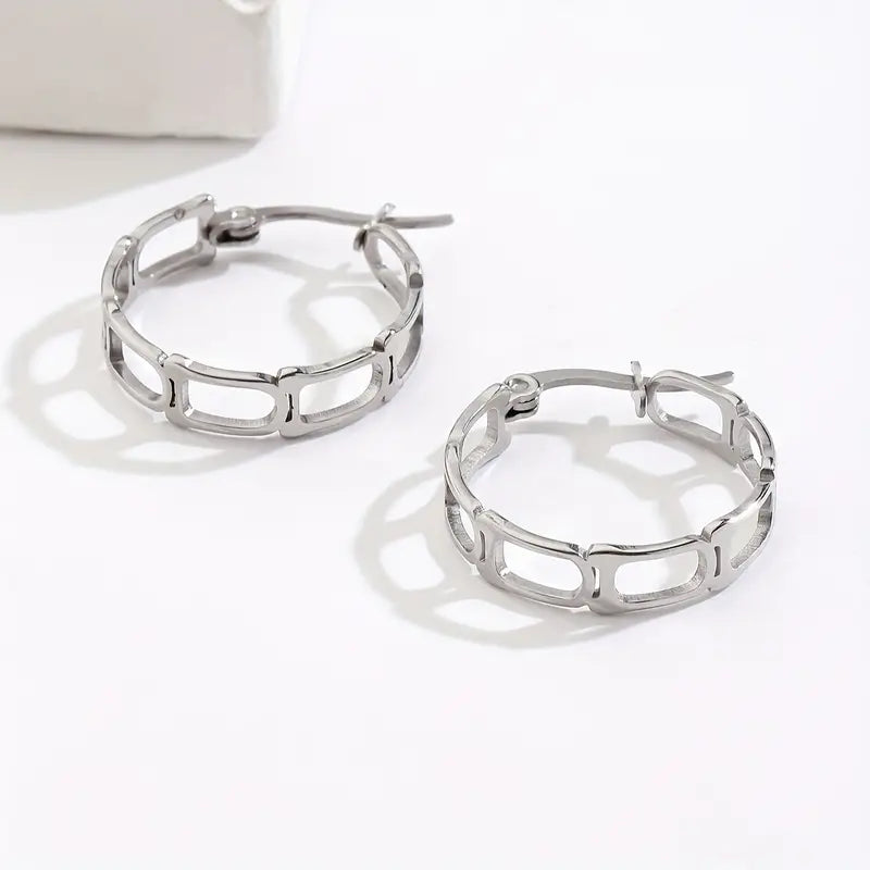 Stainless Steel earrings, Geometric Decor Fashionable And Cool Simple Hoop Earrings
