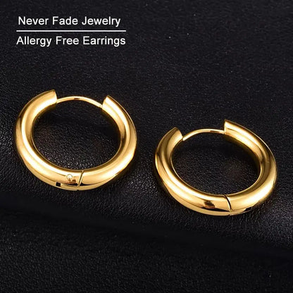 Smooth Golden Circle Design Hoop Earrings Titanium Steel 18K Gold Plated