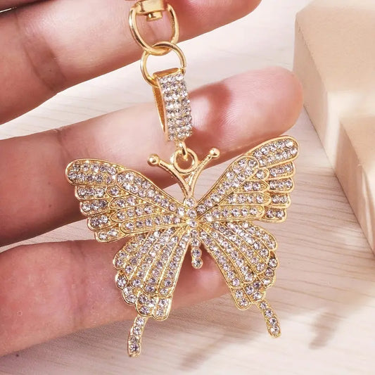 1pc Shiny Rhinestone Butterfly Keychain - Durable Alloy Construction, Cute Animal Design