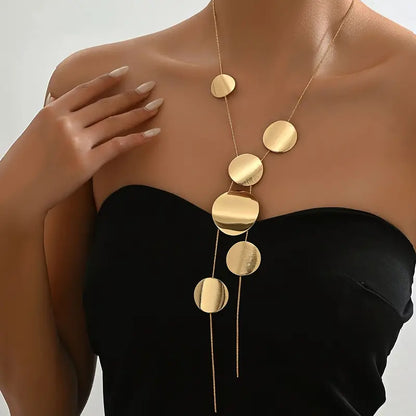 Exquisite Geometric Round Pendant Necklace - Glossy Brushed Irregular Thin Snake Chain