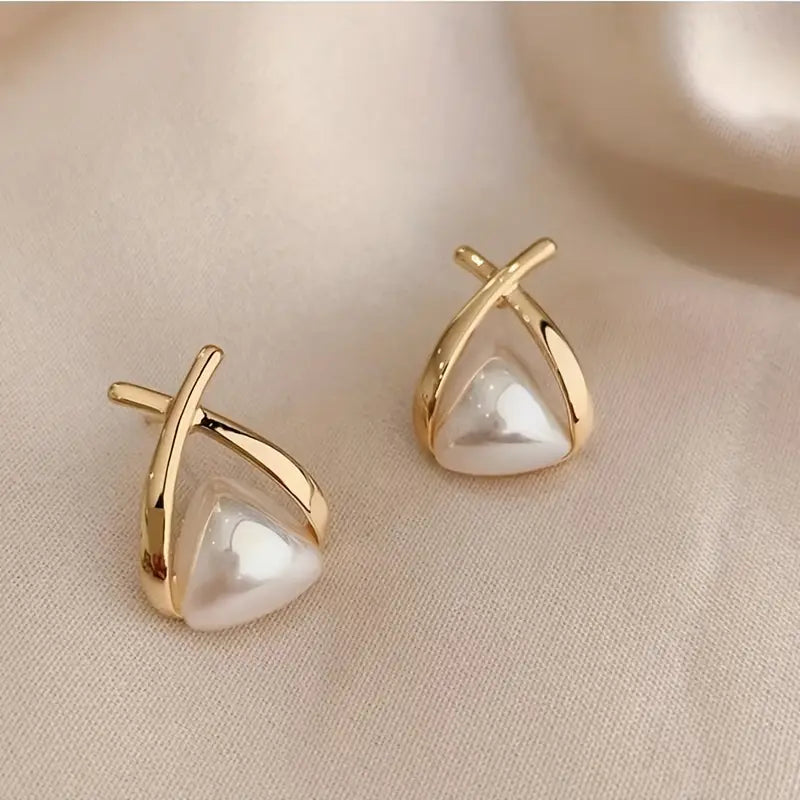 Vintage-Inspired Faux Pearl Drop Earrings - Chic Cross Design, White Golden Plated, Perfect for Everyday & Party Wear