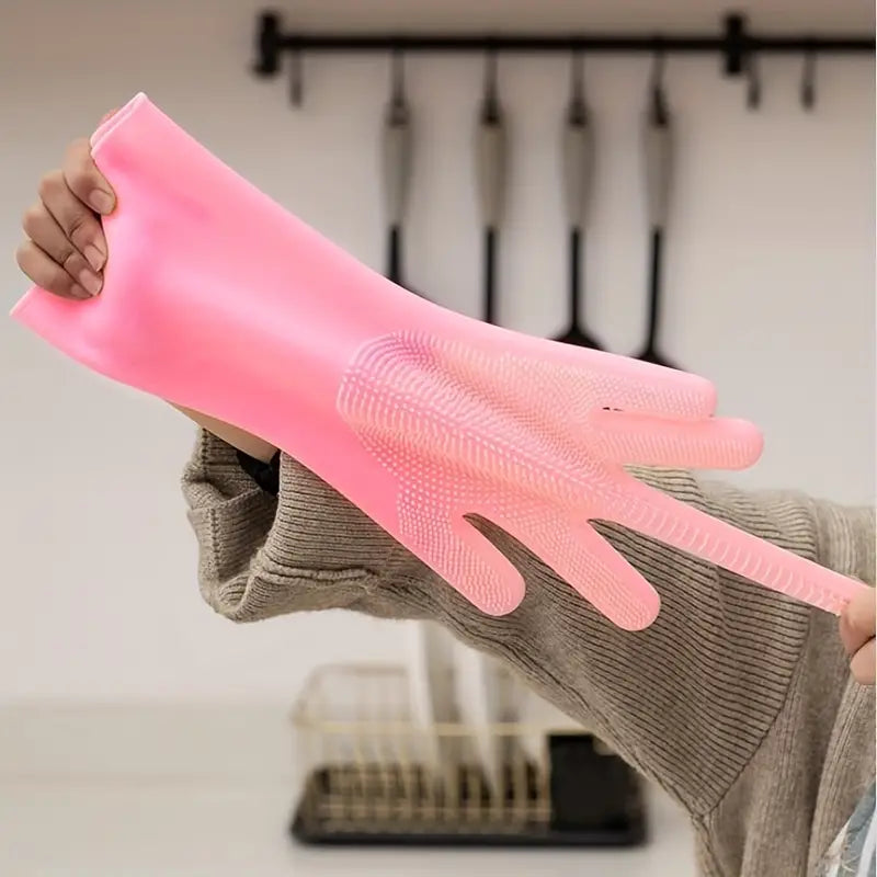 1pair Kitchen Silicone Dishwashing Gloves, Housework Cleaning Waterproof Insulation