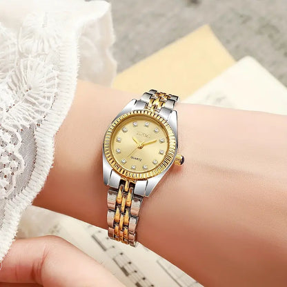 Elegant Ladies' Quartz Wrist Watch with Round Aurora Shell Dial