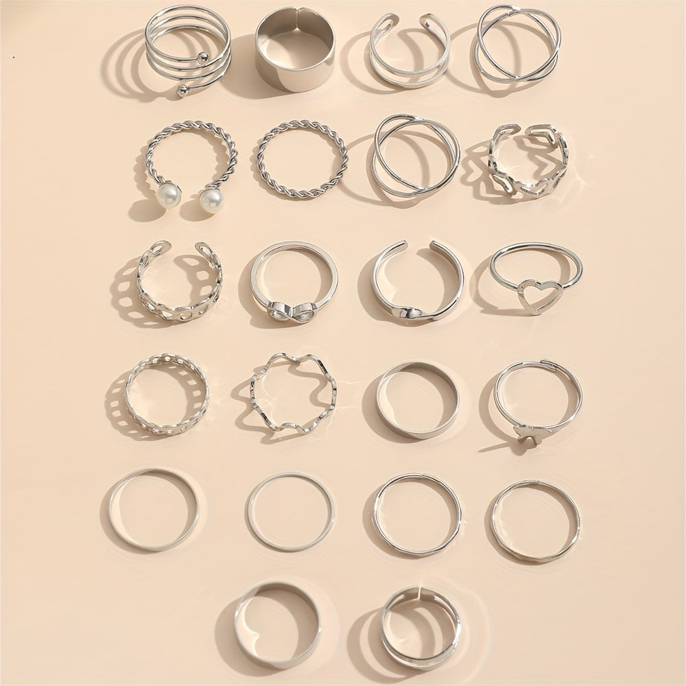 22pcs Fashion Stacking Rings Trendy Chain Butterfly Heart Design Mix