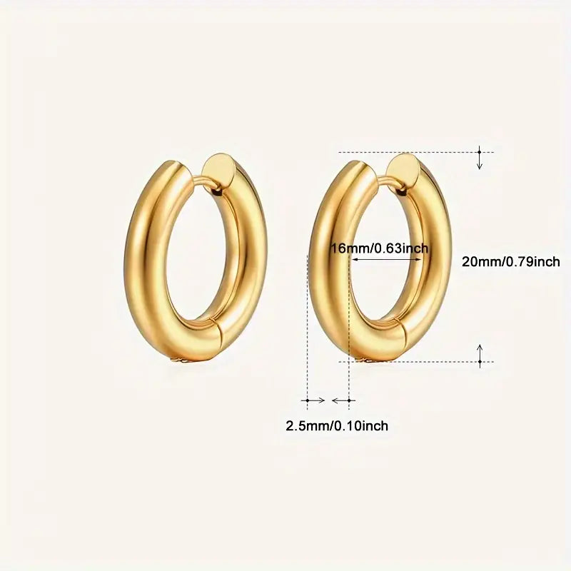 Smooth Golden Circle Design Hoop Earrings Titanium Steel 18K Gold Plated