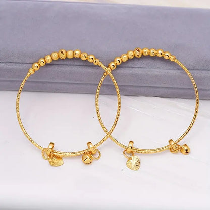 2pcs Classic Adjustable 24k Gold Plated Beaded Bangles, Middle Eastern Inspired
