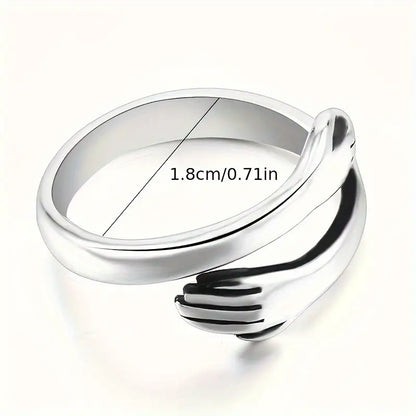 Lover Couple Hug Style Silver Ring, Expression Of Love Gift