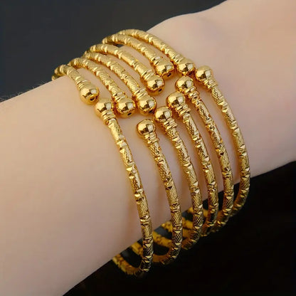 6pcs Luxury 18K Golden Plated Iron Bracelet Set, Classic Middle Eastern Double Headed Beads Design