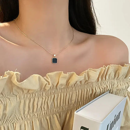 Black Square Pendant Necklace Golden Neck Chain Jewelry