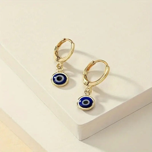 1 Pair Vintage Elegant Resin Blue Eye Drop Earrings, Geometric Dangle Ear Jewelry for Women, for Daily and Vacation Wear