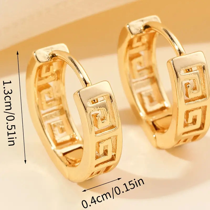 Unique Mesh Pattern Hoop Earrings Copper 18K Gold Plated Jewelry Vintage Simple Style