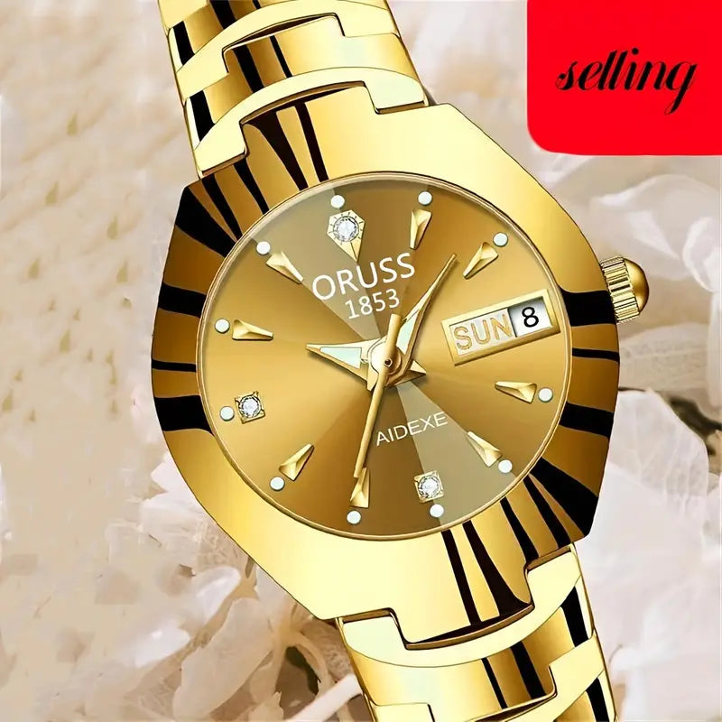 Luxury Rhinestone Quartz Watch for Women - Elegant Round Pointer Analog Wrist Watch