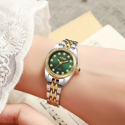 Elegant Ladies' Quartz Wrist Watch with Round Aurora Shell Dial -Green