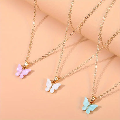 Cute Butterfly Pendant Necklace - Classic Style with Plastic Mosaic, Alloy Chain