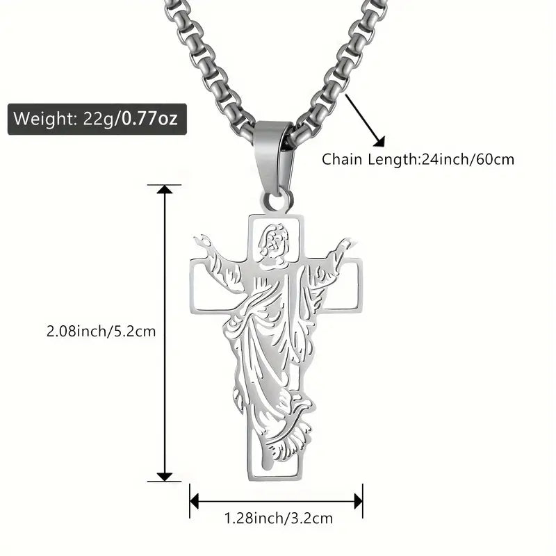 Men's Fashionable Stainless Steel Cross Pendant Necklace, Hip Hop Christian Jewelry