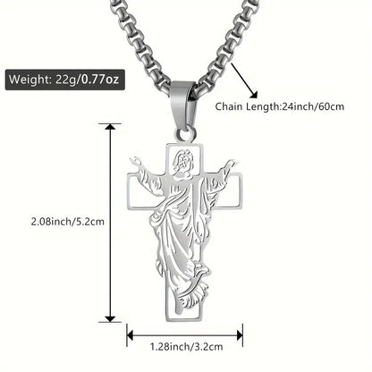 Men's Fashionable Stainless Steel Cross Pendant Necklace, Hip Hop Christian Jewelry