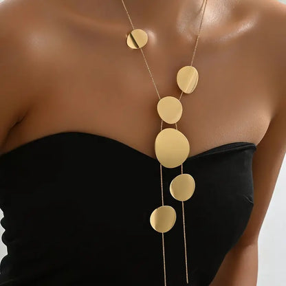 Exquisite Geometric Round Pendant Necklace - Glossy Brushed Irregular Thin Snake Chain