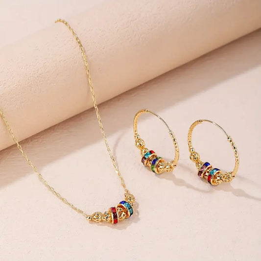 Elegant and Charming 3-Piece Gold-Tone Jewelry Set with Synthetic Gemstones