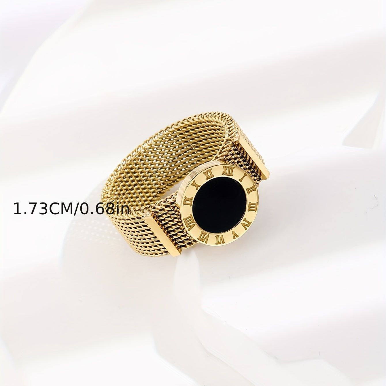 14K Plated Roman Numerals Black Shell Strap Ring For Women Girls Daily Wear