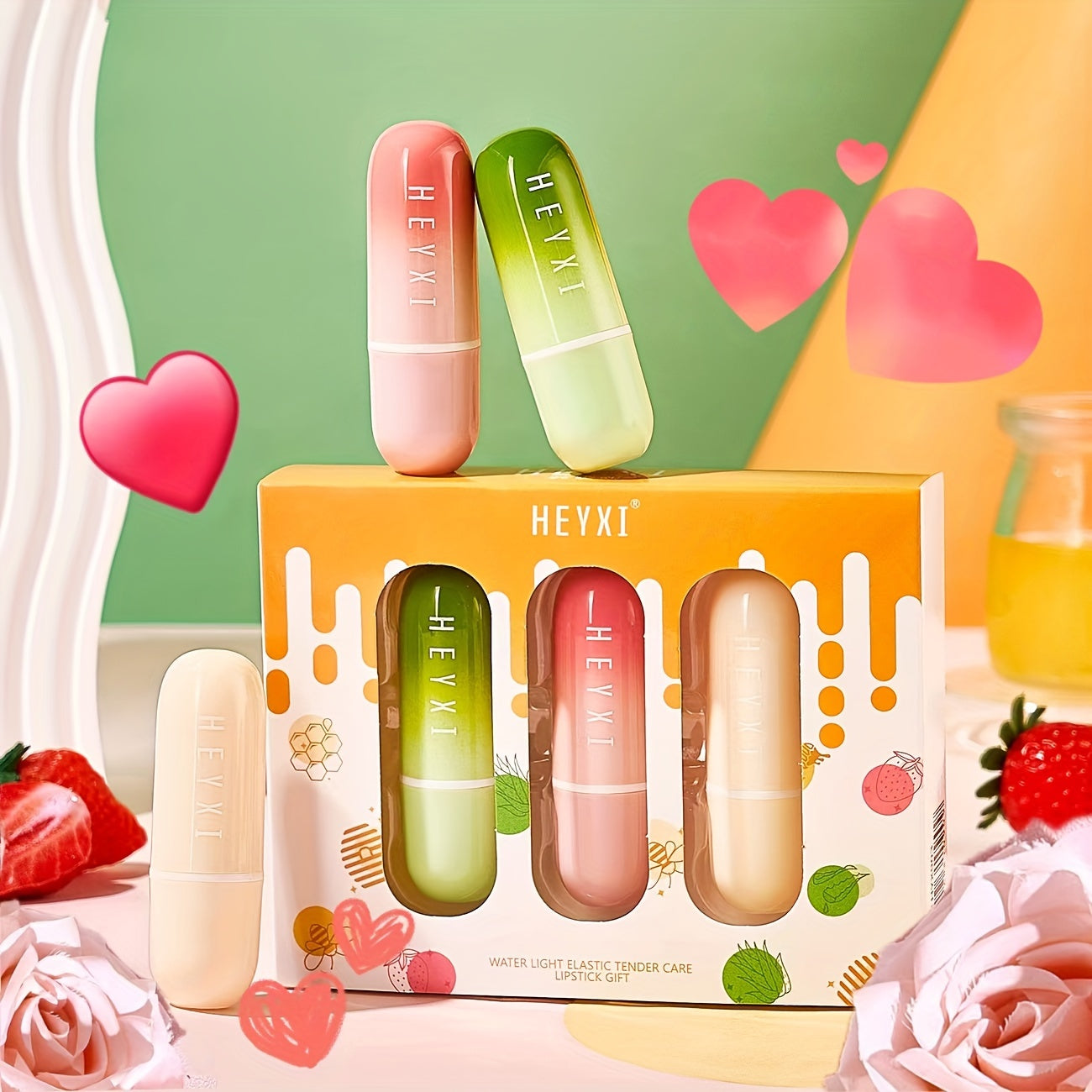 3pcs Lip Balm Gift Box Strawberry/Aloe Vera/Honey Color Changing Lip Balm