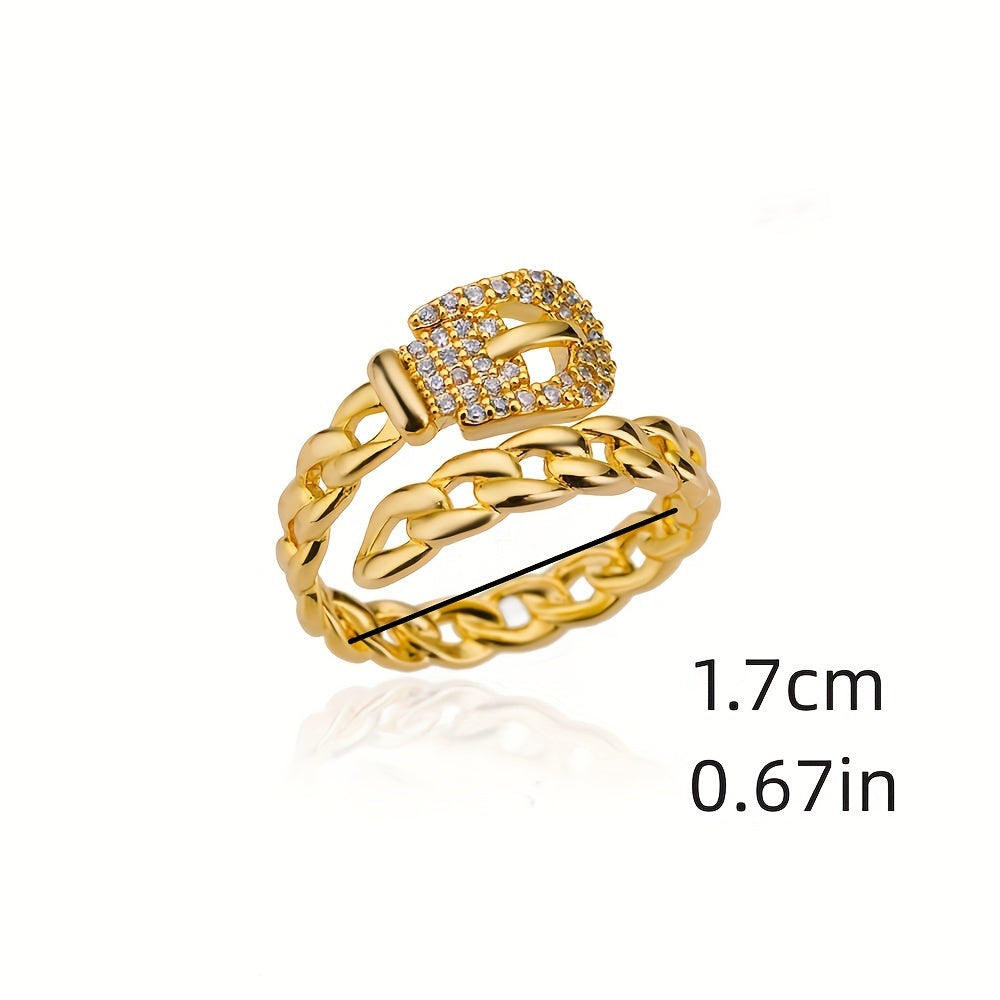 Luxurious Belt Ring Plated Inlaid Zircons Interlocking Ring Table Adjustable Cuff Ring