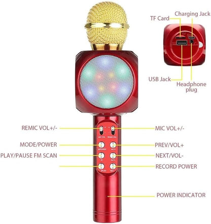 Wireless 4 in 1 Bluetooth Karaoke Microphone, Handheld Portable Speaker Machine, Home KTV Player with Record Function(Rose Gold- White)