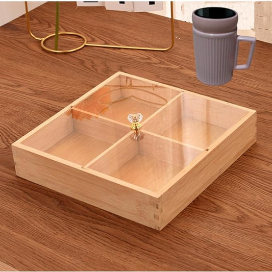 Bamboo Divided Serving Tray Set with Lid : Stylish Presentation for Dry Fruits, Snacks, and Desserts