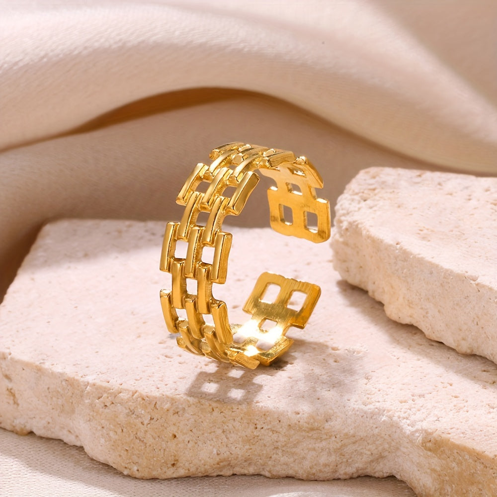 Hip Hop Style Cuff Ring Made Of Stainless Steel Plated Trendy Chain Design