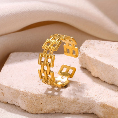 Hip Hop Style Cuff Ring Made Of Stainless Steel Plated Trendy Chain Design