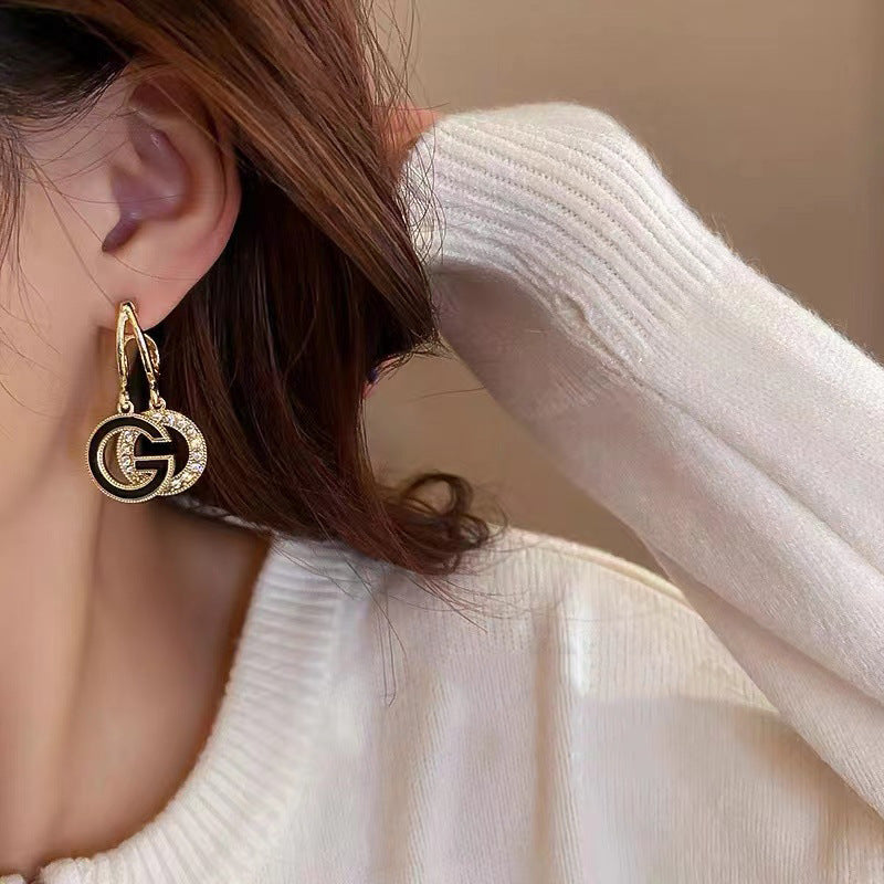Cool Artificial Diamond Letter Round Earrings, Trendy Party Jewelry