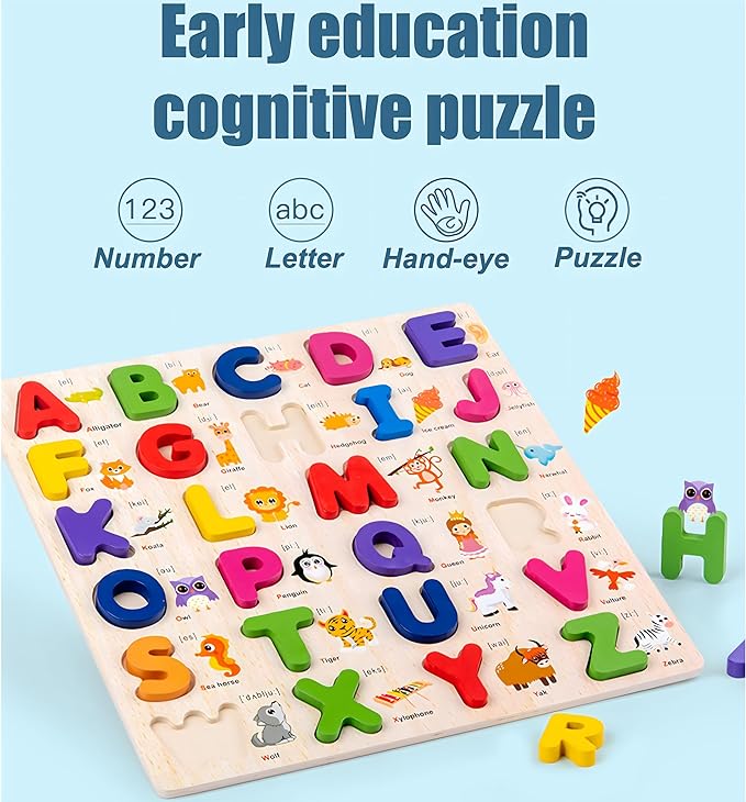 English Alphabet Puzzle Board | Wooden Abc Letters Jigsaw Puzzle Board