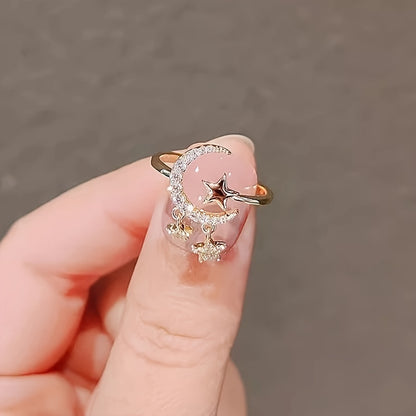 Glitter Geometric Luxury Star Pendant Ring Star Moon Ring