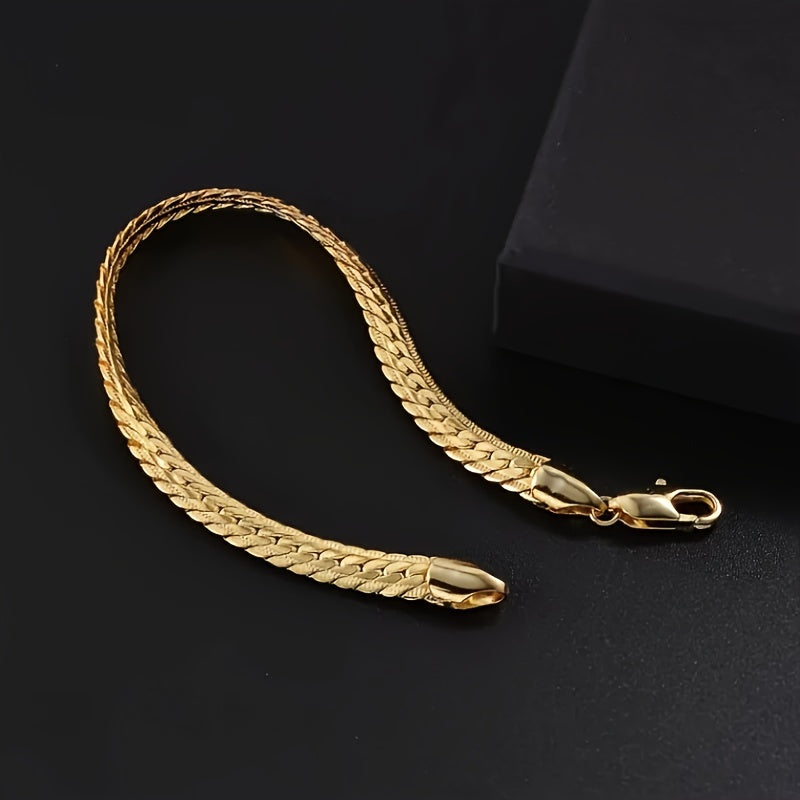 1pc Fashion 18K Gold-Plated Flat Bracelet Jewelry, Ideal Choice For Gifts