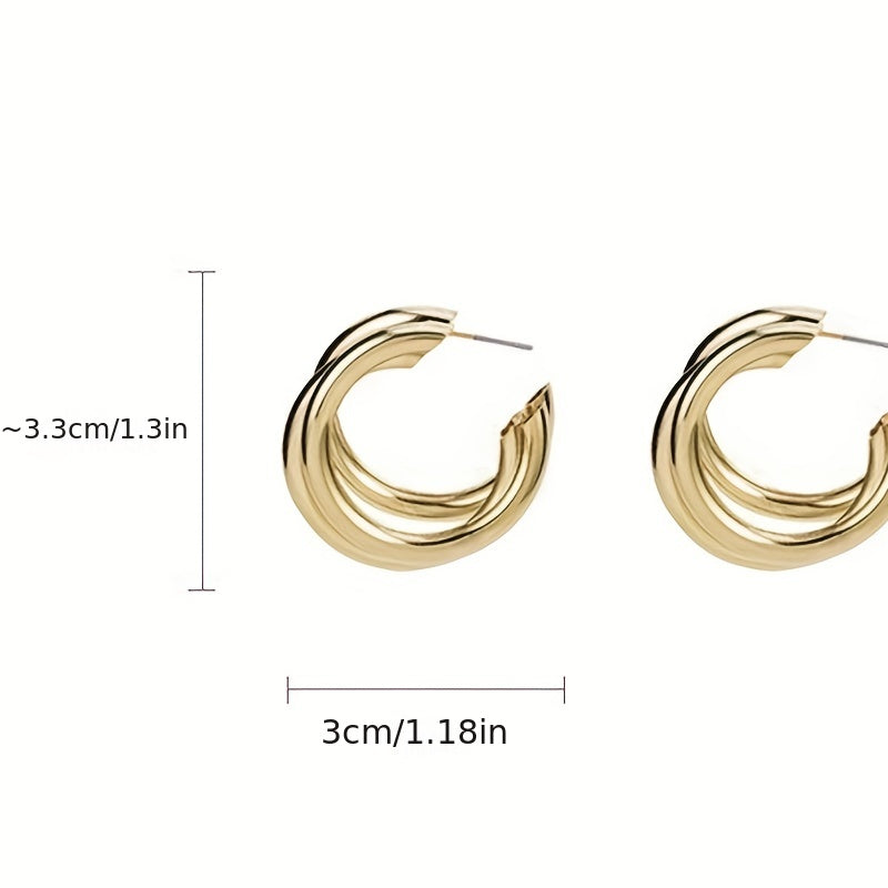 C Shape 3-layer Glossy Hoop Earrings