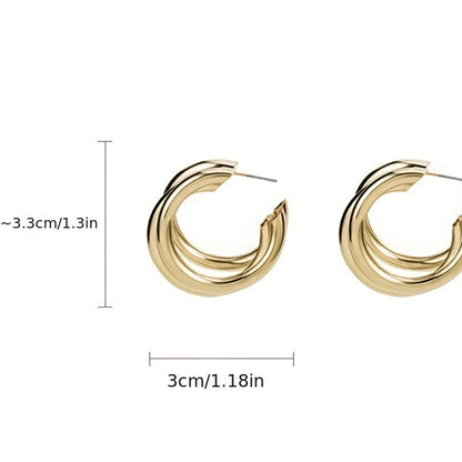 C Shape 3-layer Glossy Hoop Earrings