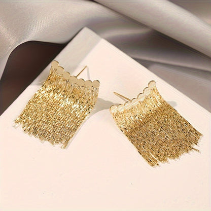 Fashion-Forward Silvery Needle Earrings With Exaggerated Curved Long Tassels