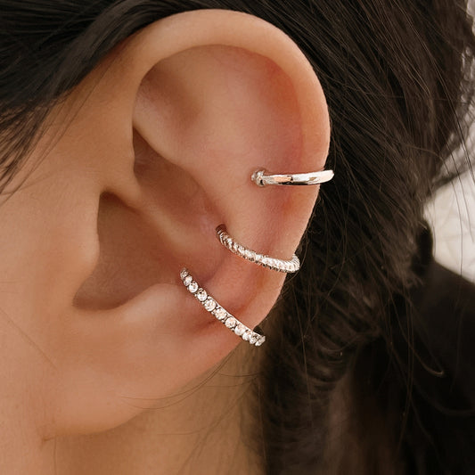 3pcs Set Zircon Decor C-shaped Ear Clips Without Ear Holes, Exquisite Trendy Threaded Pattern Glossy Surface Ear Cuff Set