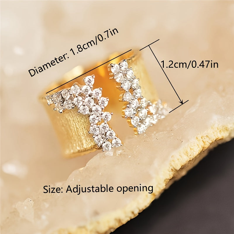 Sparkling Rhinestones Wide Open Adjustable Ring For Women's