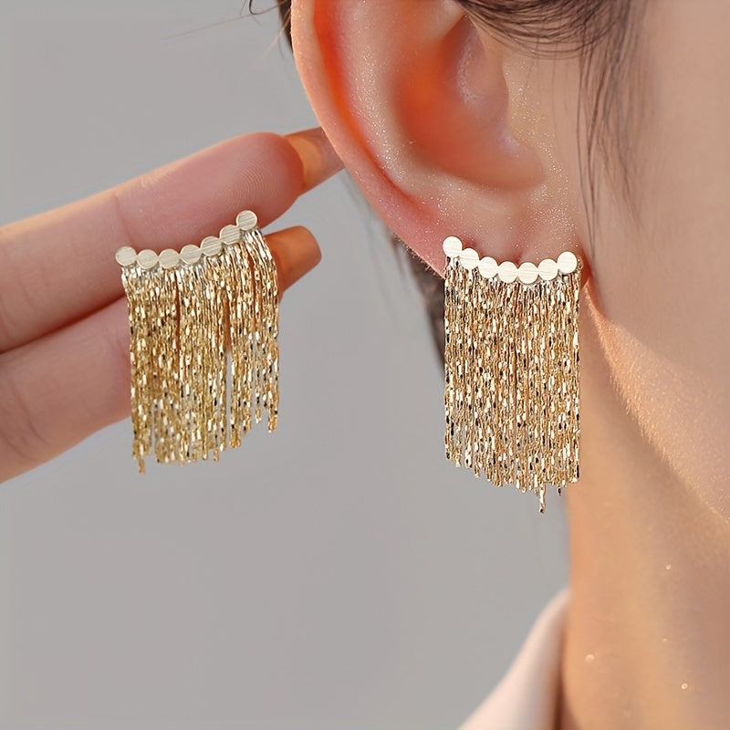 Fashion-Forward Silvery Needle Earrings With Exaggerated Curved Long Tassels