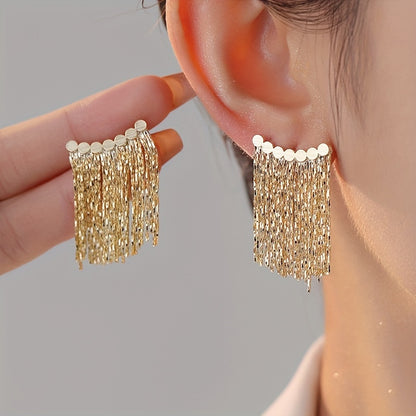 Fashion-Forward Silvery Needle Earrings With Exaggerated Curved Long Tassels