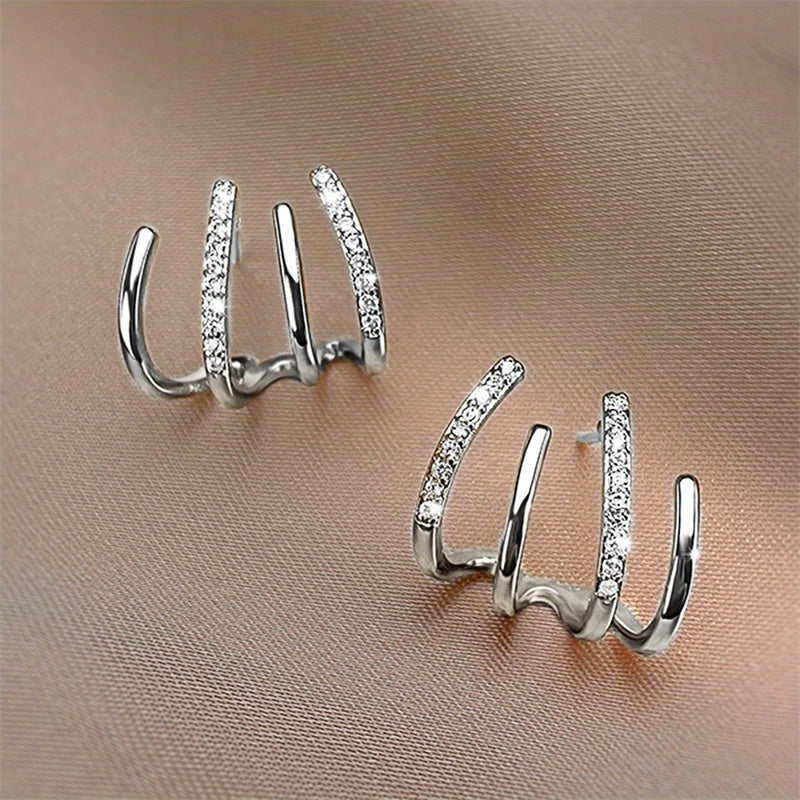 Claw Shaped Stud Earrings Inlaid Rhinestone Alloy Jewelry Elegant Simple Style For Women Daily Versatile Earrings