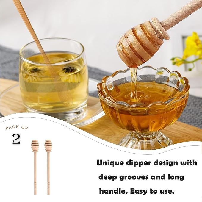 2 PCS Wooden Honey Dipper Dinnerware Stick Honey Spoon