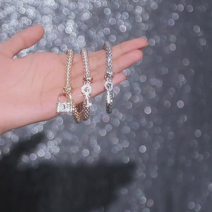3 Pcs Stackable Bracelet Set With Lock & Key Shape Pendant Stretch Bracelet For Women Jewelry